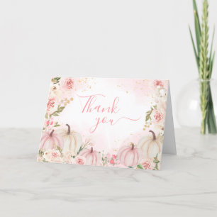 Carte De Remerciements Vert rose Floral Petite citrouille