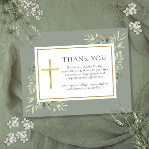 Carte De Remerciements Vert sauge aquarelle verdure funérailles chrétienn