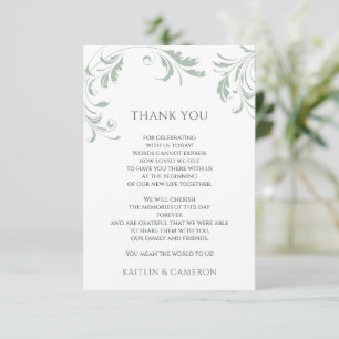 Carte De Remerciements Vert sauge clair Mariage Vintage Élégant Tourbillo