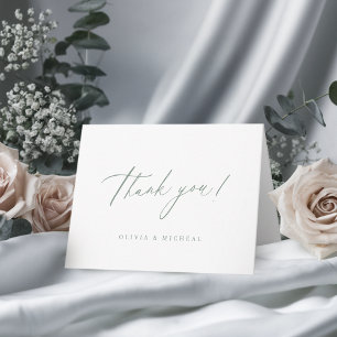 Carte De Remerciements Vert sauge écriture moderne minimaliste mariage