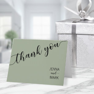 Carte De Remerciements Vert sauge Écriture noire Love Thank You