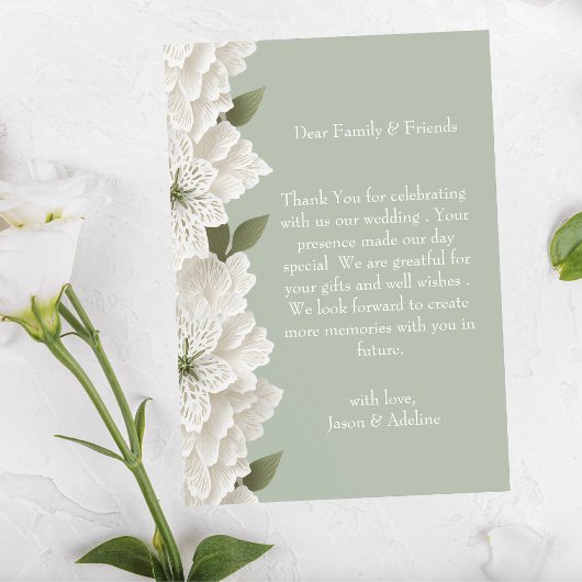 Carte De Remerciements Vert Sauge Élégant Luxe Floral Mariage