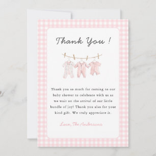 Carte De Remerciements Vêtements de bébé rose mignon Bébé fille