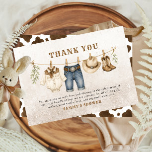Carte De Remerciements Vêtements de petit cow-boy western sur une corde à