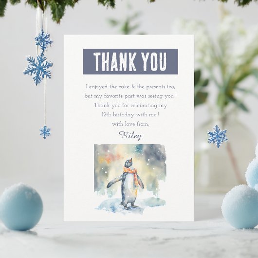 Carte De Remerciements Vibes d'hiver Aquarelle Penguin - Anniversaire