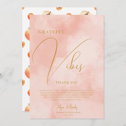 Carte De Remerciements Vibes Grateful Peach Fuzz Graduation (Devant / Derrière)