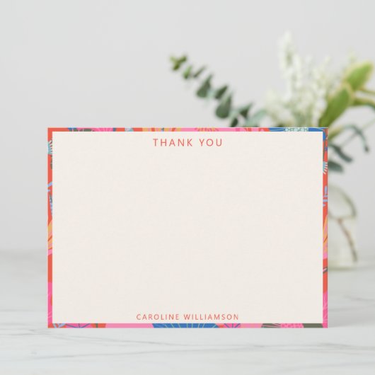 Carte De Remerciements Vibrant Red Boho Floral Personalized Stationery (Debout devant)