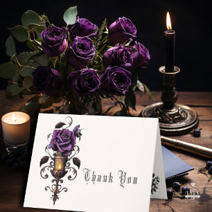 Carte De Remerciements Victorian Goth Deep Amethyst Purple Sconce Rose