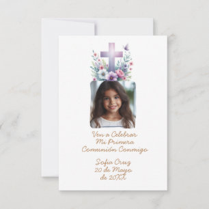 Carte De Remerciements Viens Célébrer Ma Première Communion avec Photo Fl