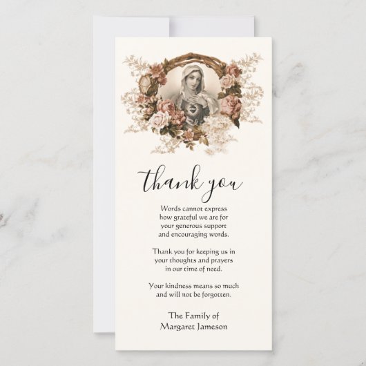 Carte De Remerciements Vierge catholique Marie Condolence religieuse (Devant)