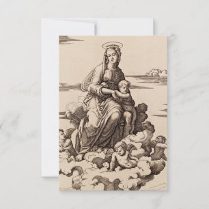 Carte De Remerciements Vierge et Enfant dans les Nuages
