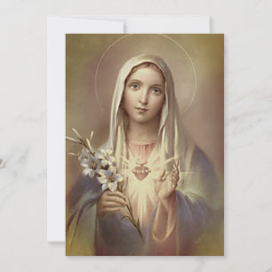 Carte De Remerciements Vierge religieuse Marie Immaculée Coeur Vintage
