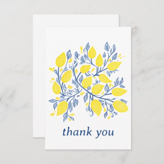 Carte De Remerciements Vignes de citron bleu et jaune, jolies et délicate (Devant / Derrière)