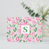 Carte De Remerciements Vin Alligator Pink vert Monogramme (Debout devant)