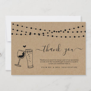 Carte De Remerciements Vin & Bières Toast à la bière et guirlandes lumine