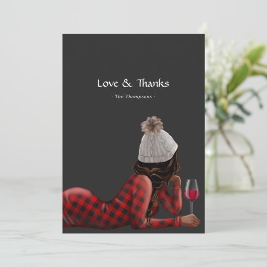 Carte De Remerciements Vin de Noël à carreaux rouges de buffle (Debout devant)