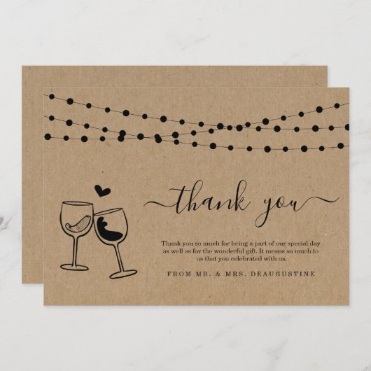 Carte De Remerciements Vin Dégustation Vin Toast & String Lights (Devant / Derrière)