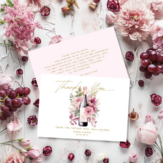 Carte De Remerciements Vino avant Vows Elegant Watercolor Fête des mariée