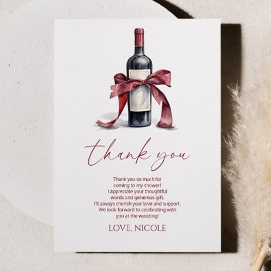 Carte De Remerciements Vino Before Vows Bouteille de vin rouge Arc Bow Ré