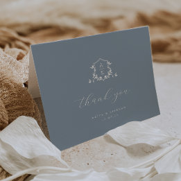 Carte De Remerciements Vins intemporels Monogram Crest Photo Mariage