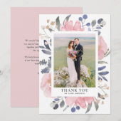 Carte De Remerciements Vintage Aquarelle rose Fleurs Mariage (Devant / Derrière)