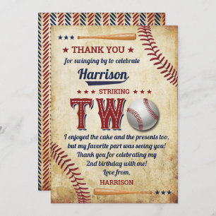 Carte De Remerciements Vintage Baseball Boys 2e anniversaire