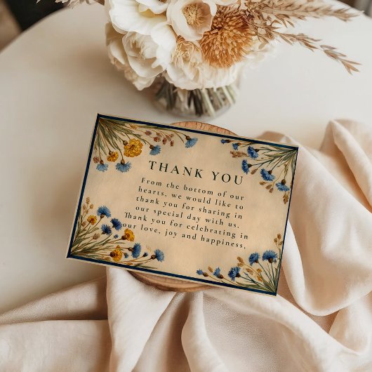 Carte De Remerciements Vintage Blue Wildflower Wedding