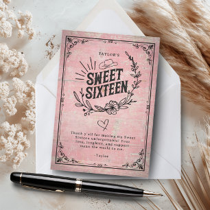 Carte De Remerciements Vintage Blush Western Floral Sweet sixteen