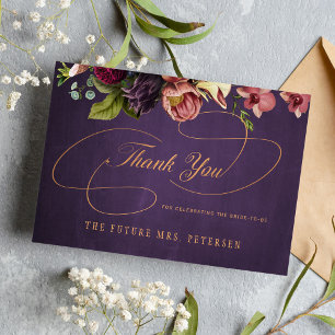 Carte De Remerciements Vintage classique calligraphie violet douche nupti
