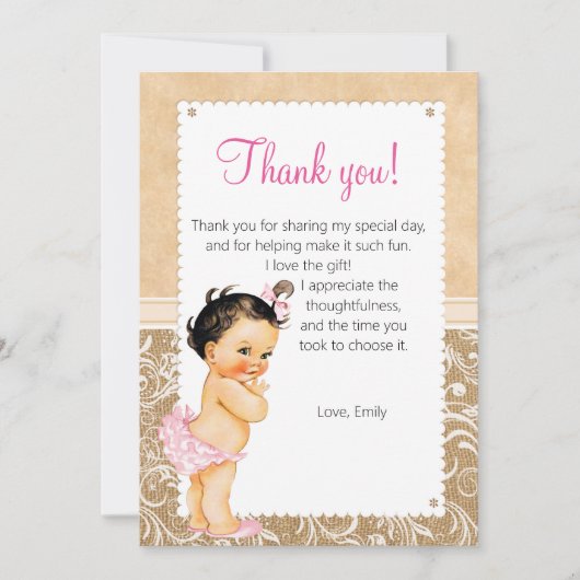 Carte de remerciements vintage de bébé (Devant)