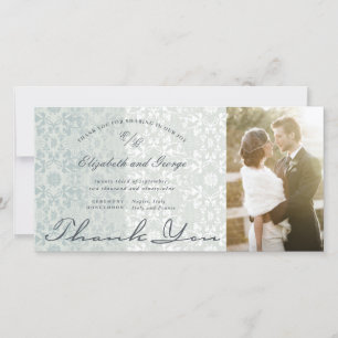 Carte De Remerciements Vintage Dentelle Chic Poudre Bleu Mariage photo