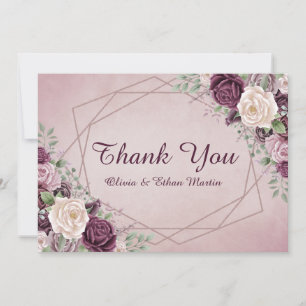 Carte De Remerciements Vintage Dusty Rose Floral géométrique