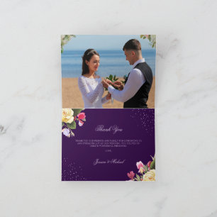 Carte De Remerciements Vintage Floral violet rose jaune Mariage Photo