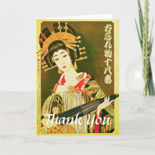 Carte De Remerciements Vintage japonais Geisha, Wasaga Papier Umbrella Ar