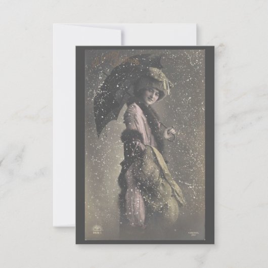 Carte De Remerciements Vintage Lady dans la neige (Devant)