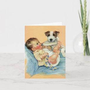 Carte De Remerciements Vintage mignon bébé garçon bouteille Chien chiot M