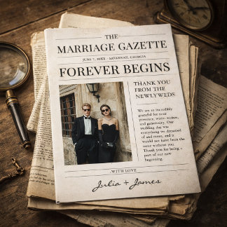 Carte De Remerciements Vintage Newspaper Wedding Photo Thank You Card