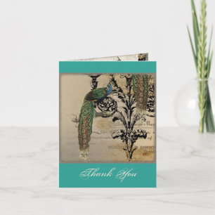 Carte De Remerciements Vintage Peacock 6 Notes de musique Candelabra Swir