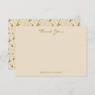 Carte De Remerciements Vintage Ressort rose Vert Floral Mariage Personnal