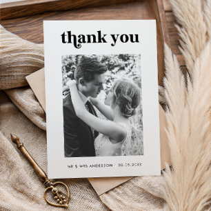 Carte De Remerciements Vintage Retro Typographie noir blanc Photo Mariage