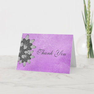 Carte De Remerciements Violet avec remerciement de lotus floral gris