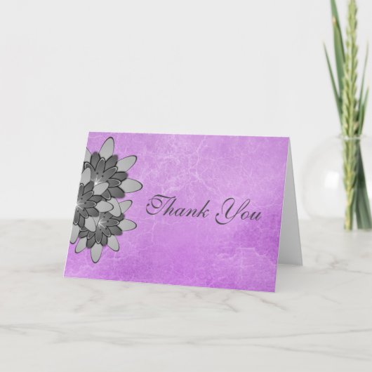 Carte De Remerciements Violet avec remerciement de lotus floral gris (Devant)
