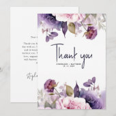 Carte De Remerciements violet Dusty Blush rose Mariage Floral (Devant / Derrière)