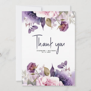 Carte De Remerciements violet Dusty Blush rose Mariage Floral