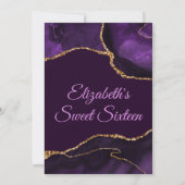 Carte De Remerciements Violet et Or Paillettes Fausse Agate Sweet 16 (Dos)
