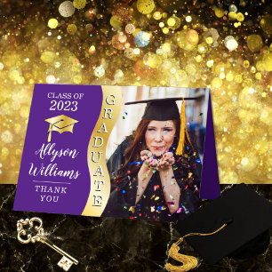 Carte De Remerciements Violet Gold Graduate Wave Grad Casquette photo
