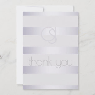 Carte De Remerciements Violet monogramme Silvery Shimmer Stripes