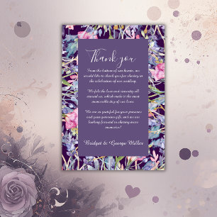 Carte De Remerciements violet pastel fleur sauvage mariage de verdure