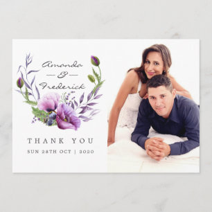 Carte De Remerciements Violet Poppy Fleurs Mariage Remerciement photo