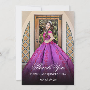 Carte De Remerciements Violet Pourpre Floral Quinceanera Personnalisé